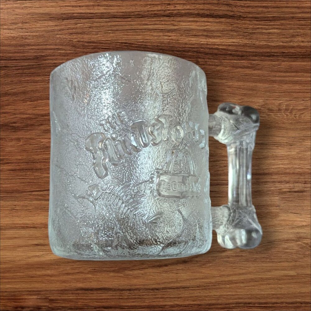 Flintstones Glass Mug McDonalds 1993 Rocky Road Mug Textured frosted‎